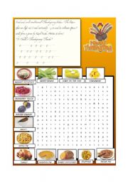 English Worksheet: thanksgiving (color & more difficult)