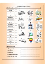 English Worksheet: Vocabulary Matching Worksheet - Transport