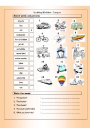 Vocabulary Matching Worksheet - Transport