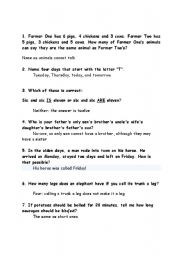 English Worksheet: Brain Teasers/Funny IQ Test