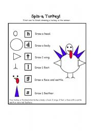 English Worksheet: spin a turkey