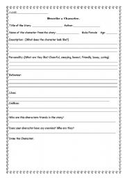 English worksheet: Describe a character