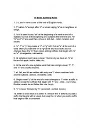 English Worksheet: 10 Basic Spelling Rules