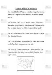 English Worksheet: USA 2009 FACTS