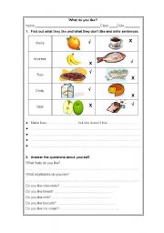 English worksheet: What do you Like?