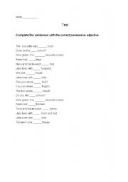 English worksheet: test possessive adjectives