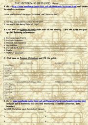 English Worksheet: A Websearch on the VICTORIANS