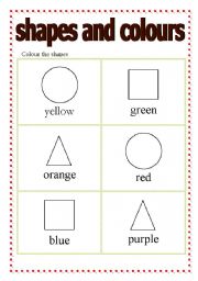 English Worksheet: shapes and colours