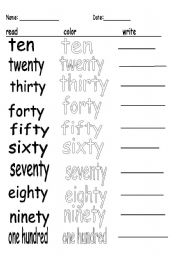 English Worksheet: Counting by tens