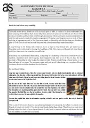 English Worksheet: test: tales ans stories about friends