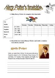 English Worksheet: Harry POtters timetable