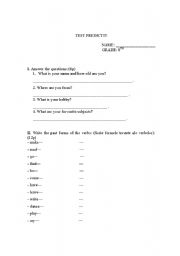 English worksheet: predictive test form8th