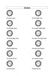 English worksheet: the hour