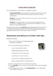English Worksheet: Features and Perspectives of Autism in RAIN MAN