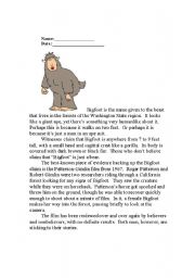 English worksheet: Bigfoot