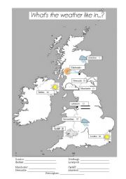 English Worksheet: Weather forecast - Whats the weather like in... British cities