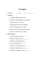 English worksheet: Analogies - Explanation and Practice