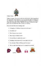 English worksheet: Winter Clothes