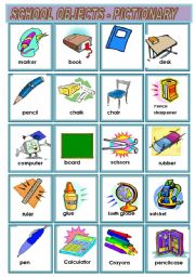 School objects pictionary - ESL worksheet by miss-o