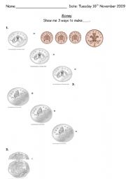 English worksheet: Money, making various amounts using different coins