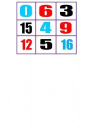 English Worksheet: bingo with numbers and colours (from 0 to 20)