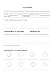 English Worksheet: English Review or Level Test