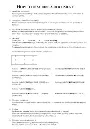 English worksheet: describe a document