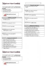 English Worksheet: subject and object questions, tandem activity