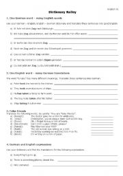 English worksheet: dictionary ralley for German students