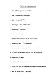 English Worksheet: Television programmes