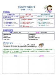 English Worksheet: Present Perfect Simple with For and Since
