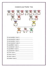 English Worksheet: Complete your Family tree