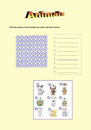 English worksheet: Funny animals wordsearch