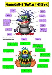 English Worksheet: MONSTER BODY PARTS