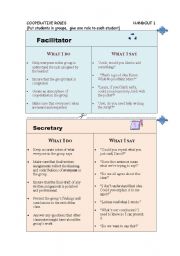 English worksheet: cooperative roles