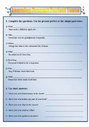 English Worksheet: Learning Present Perfect Tense