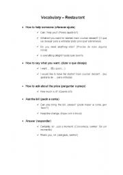 English Worksheet: at the restaurant