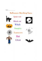 English Worksheet: Halloween Matching Game