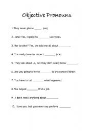 English Worksheet: Objective Pronouns