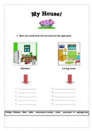 English worksheet: House objects (kitchen & living room)