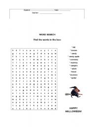 English Worksheet: Halloween Word search