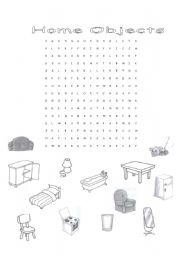 English Worksheet: Home objects word search