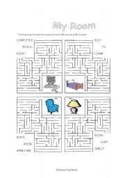 English Worksheet: Room mazes