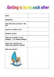 English worksheet: Getting to know each other