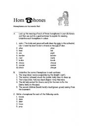 English Worksheet: Homophones
