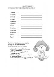 English Worksheet: Antonyms