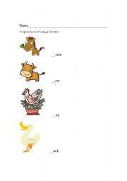 English worksheet: farm animals-missing first letter
