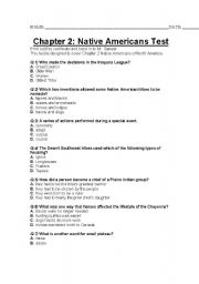 English worksheet: Ch 2 Native Americans Test