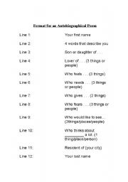 English Worksheet: Autobiographical Poem