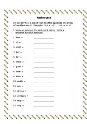 English Worksheet: Antonyms Practice Handout